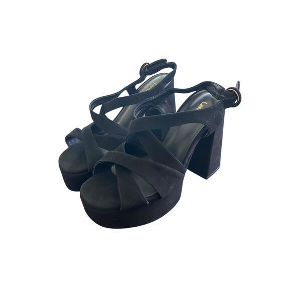 Larroude Bee Platform Sandals Suede Leather Ankle Strap Block Heel Party Sz 7.5 - Picture 6 of 10